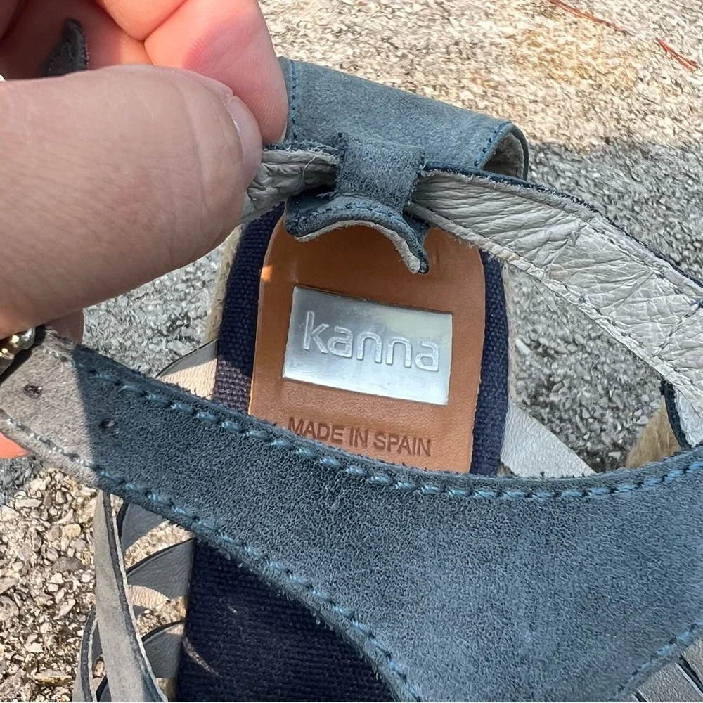 Kanna Blue Strappy Wedge Heeled Espadrilles Sandals Size 40 (9.5)